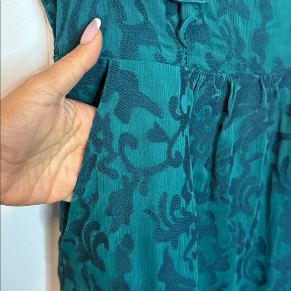 Anthropologie Moulinette Soeurs Dark Teal Dress Embroidered Ruffle US 6 - Picture 5 of 7